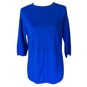 EILEEN FISHER Blue Linen Cotton Sweater Womens Petite Small Pullover Half Sleeve